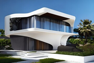 Playful Surreal Architecture. Super Modern Extravagant House. Surreal Modern Villa. Futuristic Luxury Geometric Architecture. Generative AI