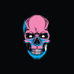 Original vector illustration in retro style skull head with eyes. T-shirt design, design element.