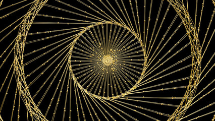 Abstract fractal golden retro ethnic circle. 3d rendering