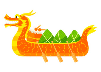 Wrapped rice dumplings in boat. Duanwu holiday. Chinese Dragon Boat Festival traditional food.