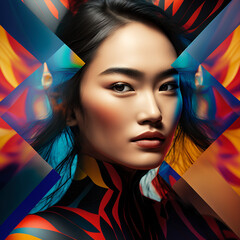 Obraz premium Generative ai surreal abstract art fashion portrait asian young woman posing