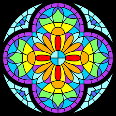 Stained-glass window in gothic style. Medieval mosaic tile texture.