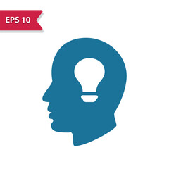 Idea Icon, Knowledge, Creativity, Head, Lightbulb. Professional pixel perfect vector icon in glyph style.