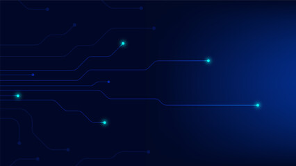 Hi tech digital circuit board. AI pad and electrical lines connected on blue lighting background. futuristic technology design element concept