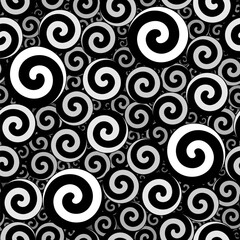 Seamless pattern with black and white swirls. Color vector background.