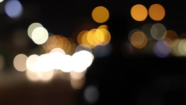 Bokeh car lights at night in city street. Abstract city background video. Traffic or city life or loneliness or traffic jam concept video.