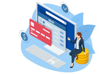 Isometric online payment, banking and online shopping concept