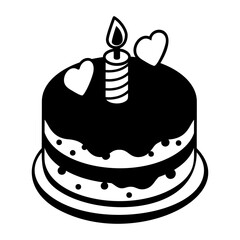 Strawberry Dessert Cream Cake isometric outline Concept, Valentine Day Cake decorated with Heart Shape Vector Icon Design, Falling in love Symbol,Wedding Day Cake with Candle Stock illustration