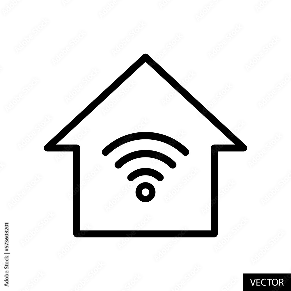 Poster home wifi network, internet connection, smart home vector icon in line style design for website, app