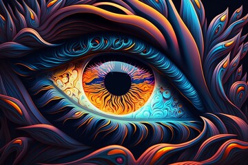 Neon colors eye of the Goddess. Ai generative