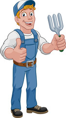 Gardener Garden Fork Tool Handyman Cartoon Man