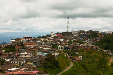 Panoramic of the population of Belalcazar located in the department of Caldas, Colombian coffee region.