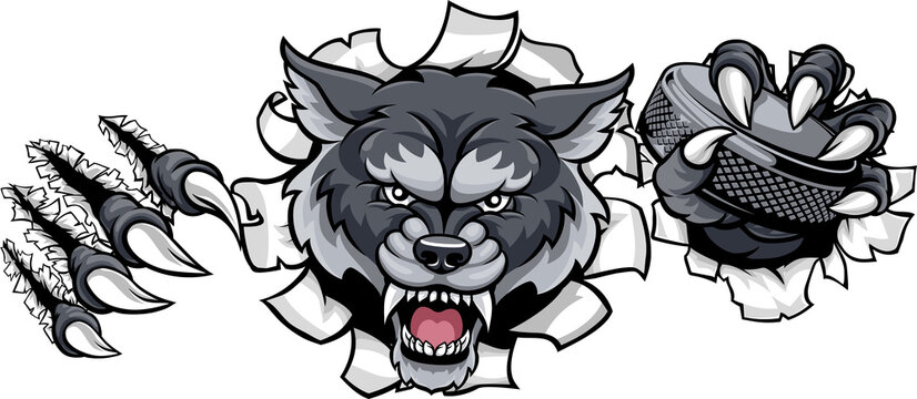 Wolf Ice Hockey Player Animal Sports Mascot