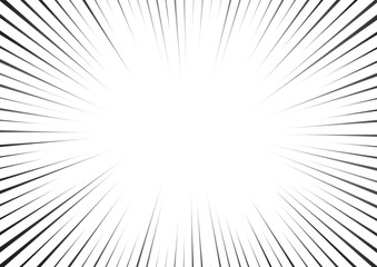 Obraz premium Manga radial speed lines for comic effect. Motion and force action focus flash strip lines for anime comic book. Vector background illustration of black ray manga speed frame or splash and explosion.
