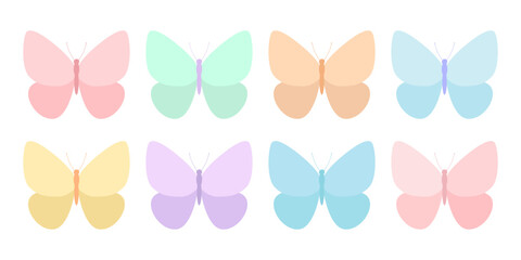 Butterfly icons set in flat style isolated on white background. Vector illustration.