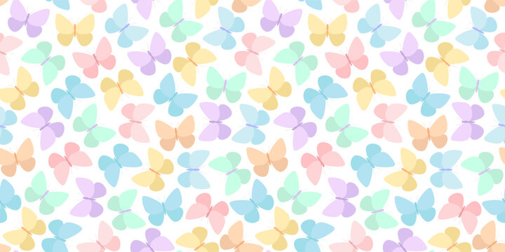Seamless pattern with colorful butterflies on white background. Vector illustration.