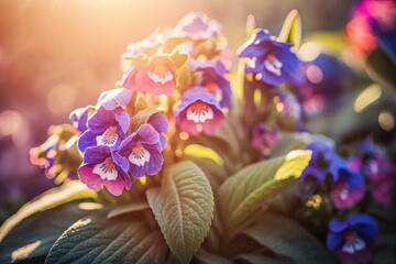 Obraz na płótnie Canvas Lungwort flowers (Pulmonaria) blooming in spring. Generative AI