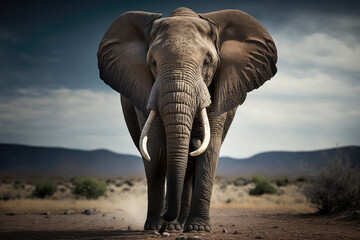Naklejka na ściany i meble Ultra-detailed African elephant,Angry Elephant royalty, African elephant Angry