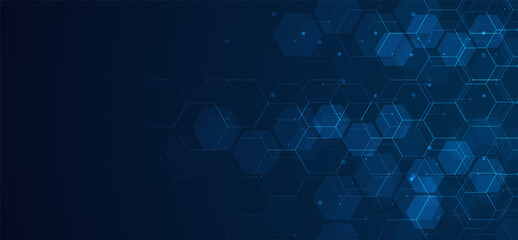 Digital technology background. Abstract hexagons background with lines and dots. Design for science, medicine or technology