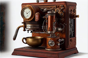 Fototapeta na wymiar Retro vintage coffee machine in steampunk style.