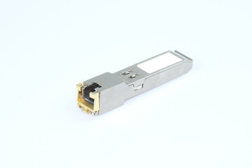 gigabit sfp modules for network switch isolated on white background, transceiver RJ45