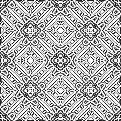 
 Monochrome ornamental texture with smooth linear shapes, zigzag lines, lace pattern.Abstract geometric black and white pattern for web page, textures, card, poster, fabric, textile.