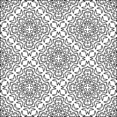 
 Monochrome ornamental texture with smooth linear shapes, zigzag lines, lace pattern.Abstract geometric black and white pattern for web page, textures, card, poster, fabric, textile.