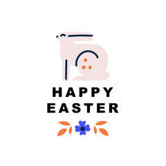 Happy Easter vector illustration concept with cute rabbit and sign