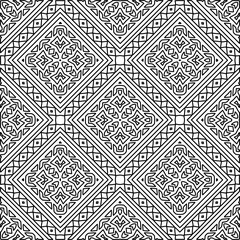  Monochrome ornamental texture with smooth linear shapes, zigzag lines, lace pattern.Abstract geometric black and white pattern for web page, textures, card, poster, fabric, textile.