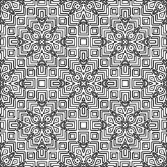  Monochrome ornamental texture with smooth linear shapes, zigzag lines, lace pattern.Abstract geometric black and white pattern for web page, textures, card, poster, fabric, textile.