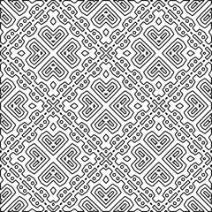 Fototapeta premium Monochrome ornamental texture with smooth linear shapes, zigzag lines, lace pattern.Abstract geometric black and white pattern for web page, textures, card, poster, fabric, textile.