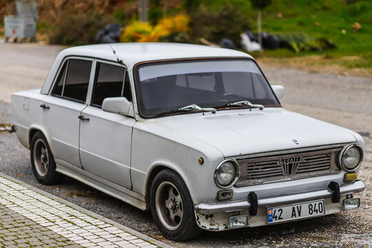 Side, Turkey &ndash; February 04 2023:       white Seat 124 parked on the street on a warm  day