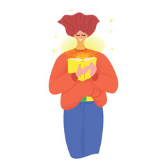 Cartoon Character Girl Hold Book and Reading Day Concept Learn and Relax Flat Design Style. Vector illustration