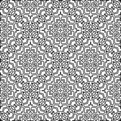  Monochrome ornamental texture with smooth linear shapes, zigzag lines, lace pattern.Abstract geometric black and white pattern for web page, textures, card, poster, fabric, textile.