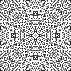  Monochrome ornamental texture with smooth linear shapes, zigzag lines, lace pattern.Abstract geometric black and white pattern for web page, textures, card, poster, fabric, textile.