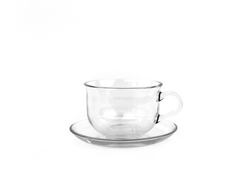 Glass cup for tea on a white background