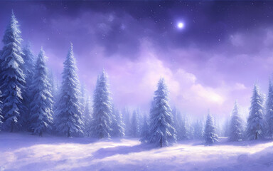 Naklejka premium Winterlandschaft mit violetter Dämmerung