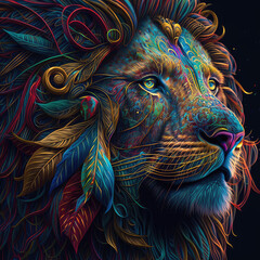 Lion, colorful, intricate details 