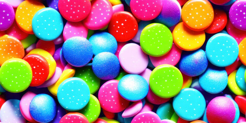 Fototapeta na wymiar Rainbow candies, sweets seamless background texture (created with Generative AI)