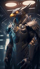 Robotik technology Business bird in a space ship