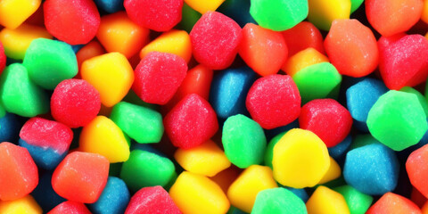 Obraz premium Sweet fruit candies, seamless background texture (created with Generative AI)