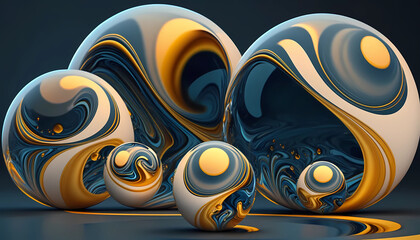 Dynamic Fluid Wallpaper. Smooth Curves and Fluid Motion in Blue and Gold Color Background Generative AI