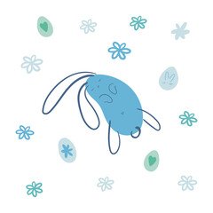 Easter Bunny among the flowers. Simple Linear Hand Drawn Minimalistic Style. Rabbit - spot