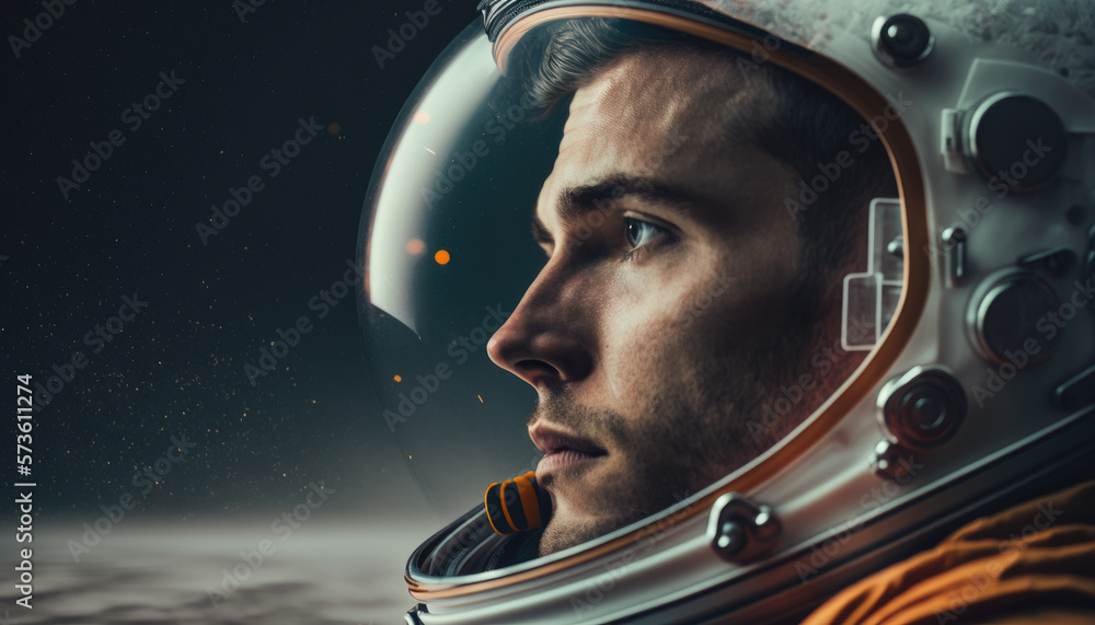Wall mural close up portrait of a male astronaut in space created using generative ai.