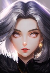 Beautiful Anime women with White hair