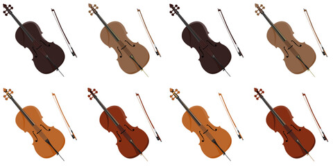 Pattern with cellos on a white background, violins, musical string instruments. Endless wallpapers, vector design for covers, banners, wrapping paper.