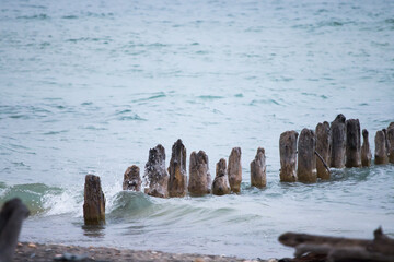 Broken Wooden Pilings in Lake Superior at Whitefish Point