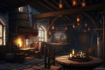 Fototapeta na wymiar Fairytale fantasy interior of a medieval castle. AI generated