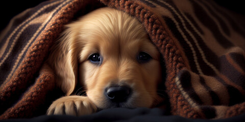 Golden retriever puppy in a blanket