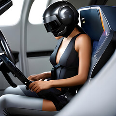 woman driving a futuristic car